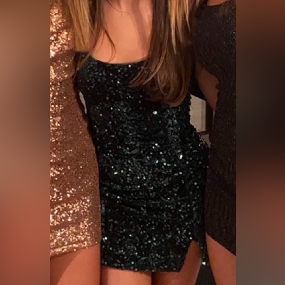 Green sequenced mini dress